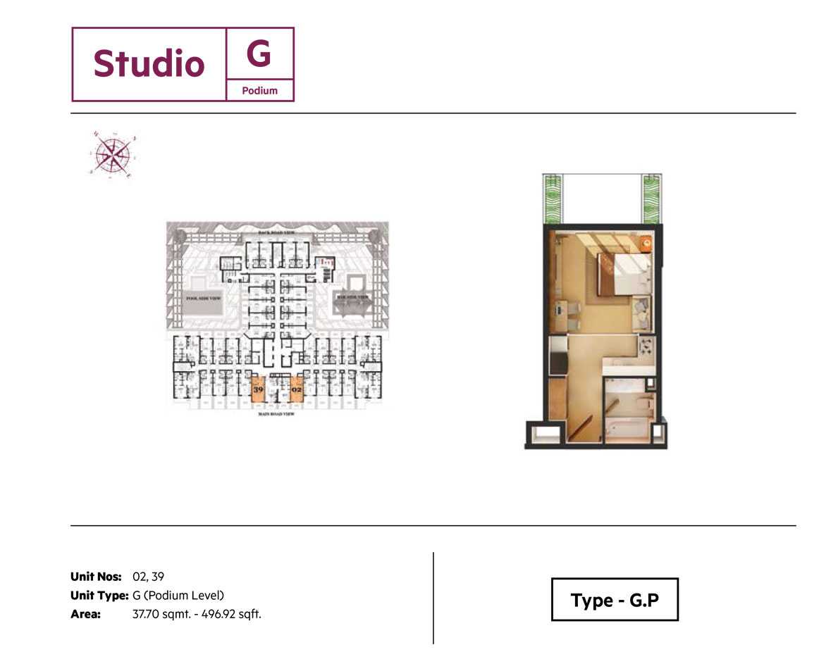 Studio,Type G, Size 496.92 Sq.ft